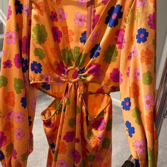 Floral Satin Dress with Ring Detail - Picture 2 of 3